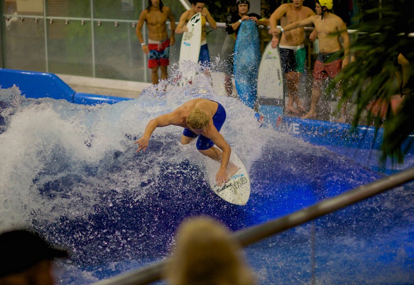 Cheyne Magnusson working on his indoor surfing at Surf's Up NH